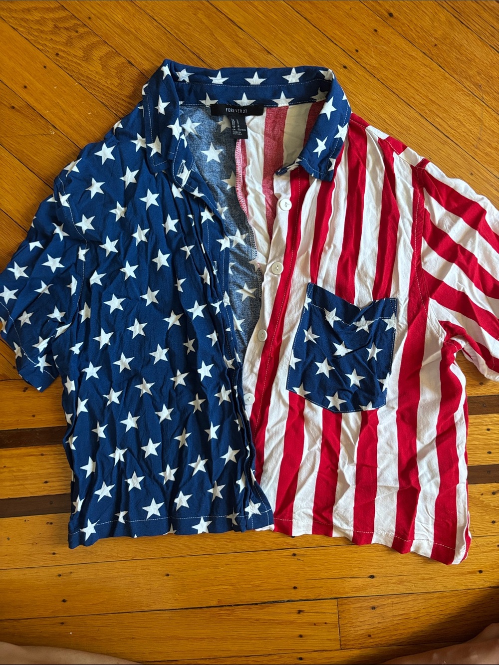 Forever 21 crop top Stars & Stripes Button-Down Shirt - American flag button
